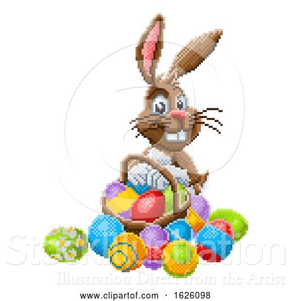 Vector Illustration of Cartoon Easter Bunny Pixel Art 8 Bit Game Cartoon