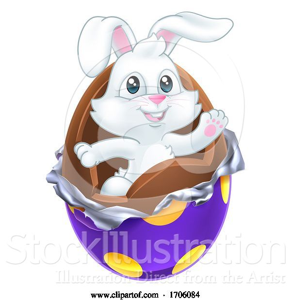 Vector Illustration of Cartoon Easter Bunny Rabbit Breaking Chocolate Egg Cartoon