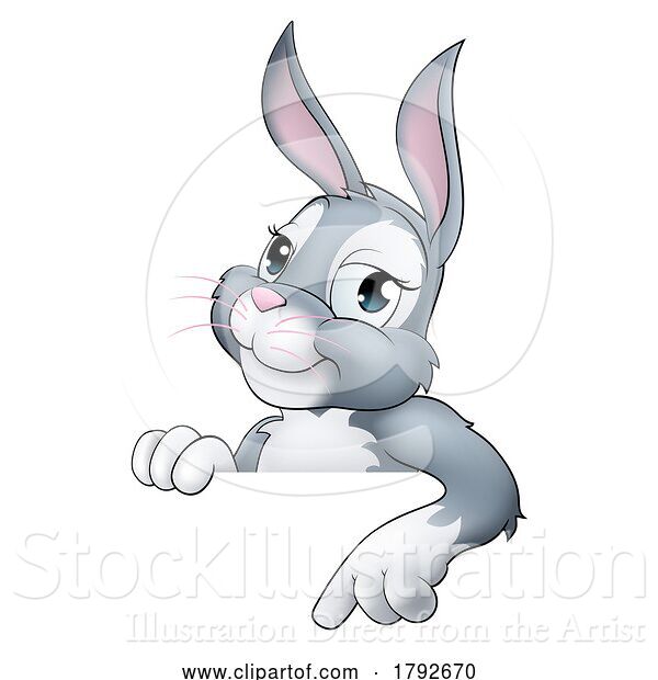 Vector Illustration of Cartoon Easter Bunny Rabbit Character Peeking Sign