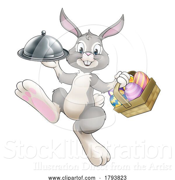 Vector Illustration of Cartoon Easter Bunny Rabbit Food Tray Cloche Chef