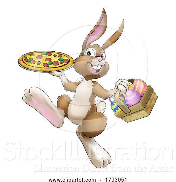 Vector Illustration of Cartoon Easter Bunny Rabbit Pizza Restaurant Chef