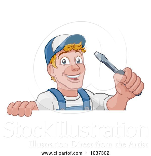 Vector Illustration of Cartoon Electrician Handyman Plumber Mechanic