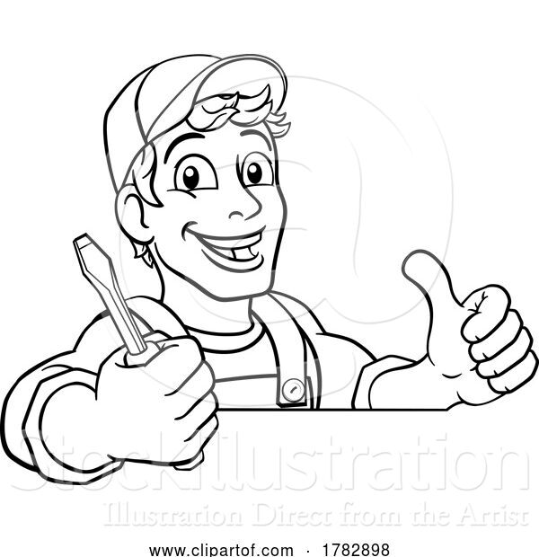 Vector Illustration of Cartoon Electrician Handyman Plumber Mechanic