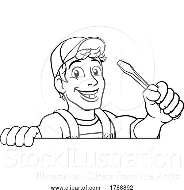 Vector Illustration of Cartoon Electrician Handyman Plumber Mechanic