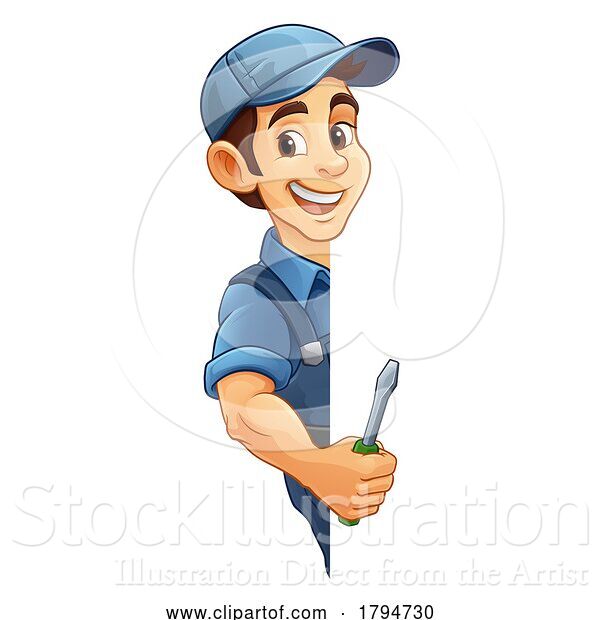 Vector Illustration of Cartoon Electrician Handyman Screwdriver Mascot