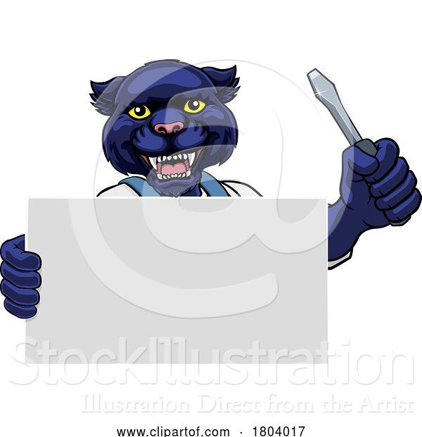 Vector Illustration of Cartoon Electrician Panther Screwdriver Tool Handyman