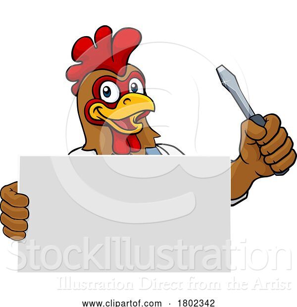 Vector Illustration of Cartoon Electrician Rooster Screwdriver Tool Handyman