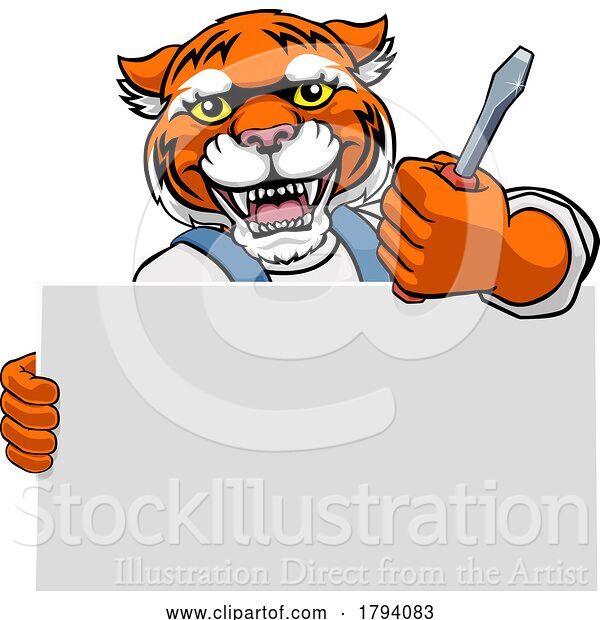 Vector Illustration of Cartoon Electrician Tiger Screwdriver Tool Handyman