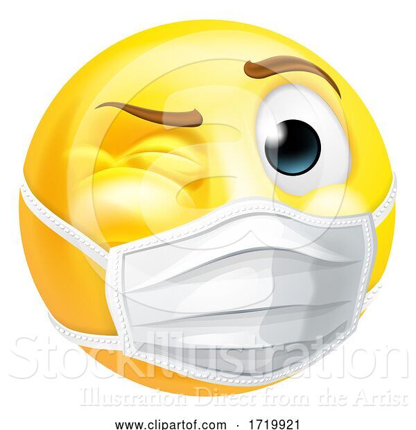 Vector Illustration of Cartoon Emoji Emoticon PPE Medical Mask Face Winking