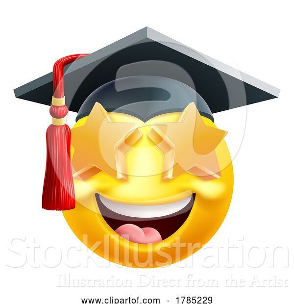 Vector Illustration of Cartoon Emoji Graduate College Star Eyes Emoticon