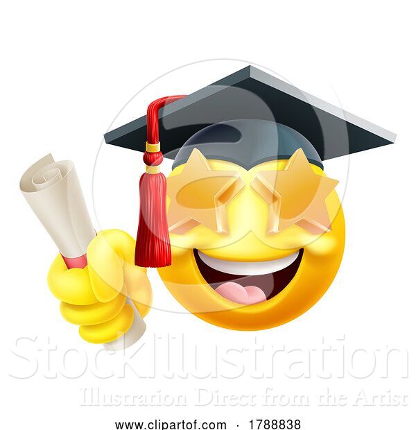 Vector Illustration of Cartoon Emoji Graduate College Star Eyes Emoticon