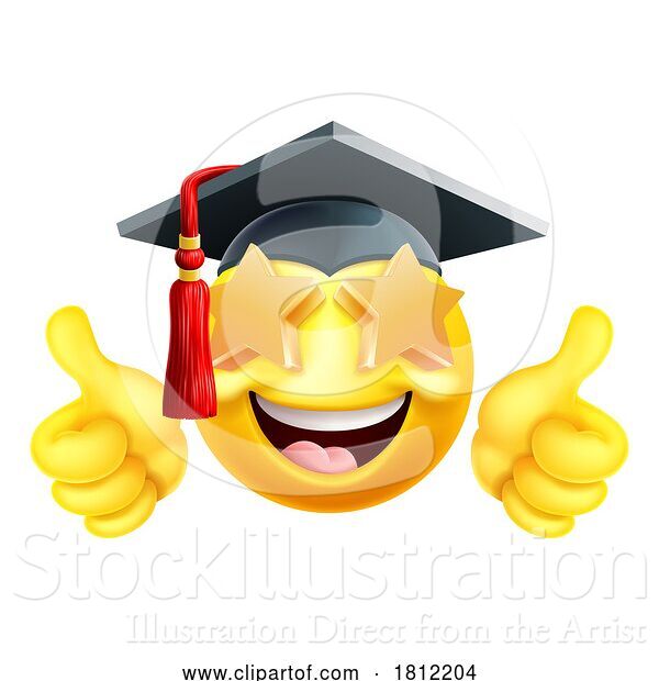 Vector Illustration of Cartoon Emoji Graduate College Star Eyes Emoticon