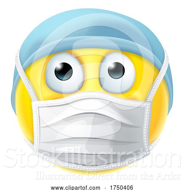 Vector Illustration of Cartoon Emoticon Emoji PPE Doctor Nurse Medical Mask Icon