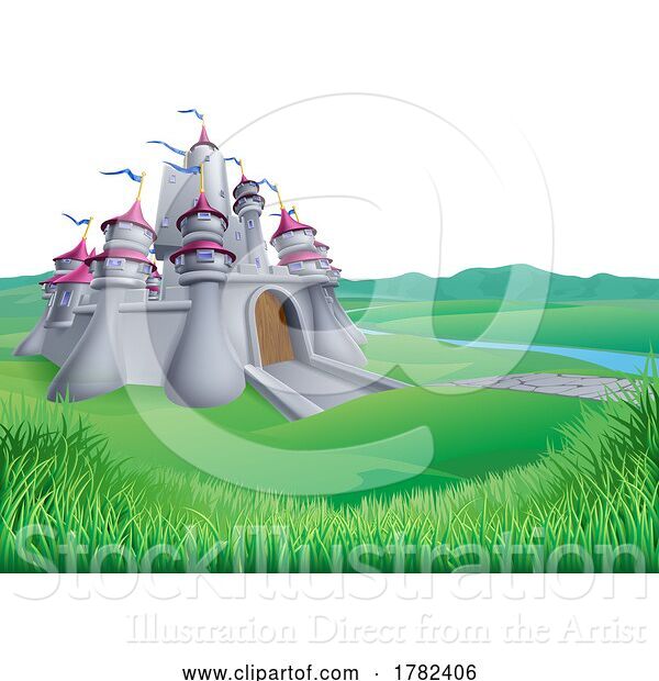 Vector Illustration of Cartoon Fairy Tale Fantasy Castle Background