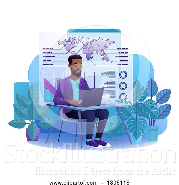 Vector Illustration of Cartoon Finance Analysis Guy Remote Working Cartoon