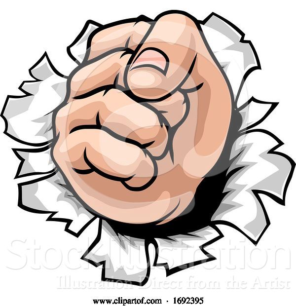 Vector Illustration of Cartoon Fist Hand Punching Through Wall Cartoon