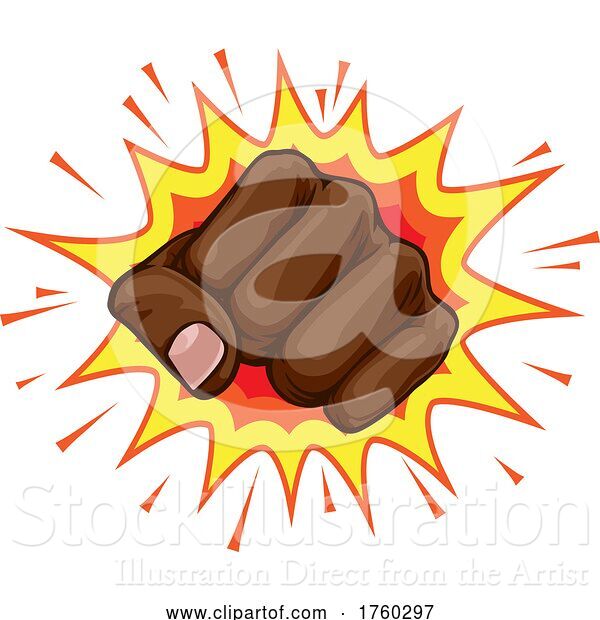 Vector Illustration of Cartoon Fist Punch Hand Comic Pop Art Explosion Cartoon