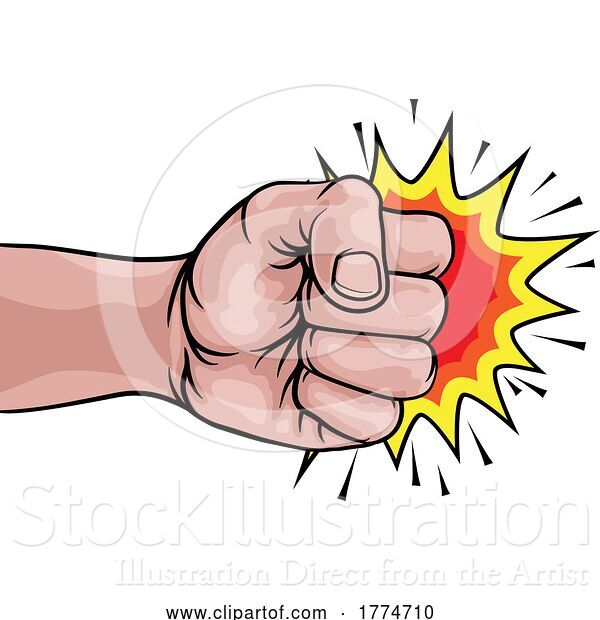 Vector Illustration of Cartoon Fist Punch Hand Comic Pop Art Explosion Cartoon