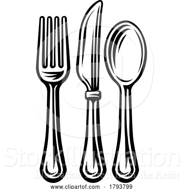 Vector Illustration of Cartoon Fork Spoon Knife Cutlery Dinner Place Setting Icon