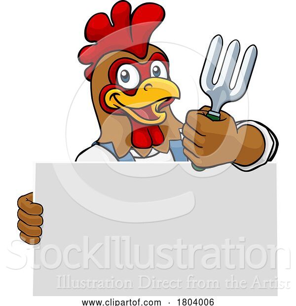 Vector Illustration of Cartoon Gardener Chicken Rooster Handyman Mascot