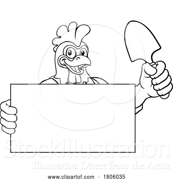 Vector Illustration of Cartoon Gardener Chicken Rooster Handyman Mascot
