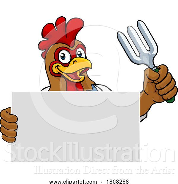 Vector Illustration of Cartoon Gardener Chicken Rooster Handyman Mascot