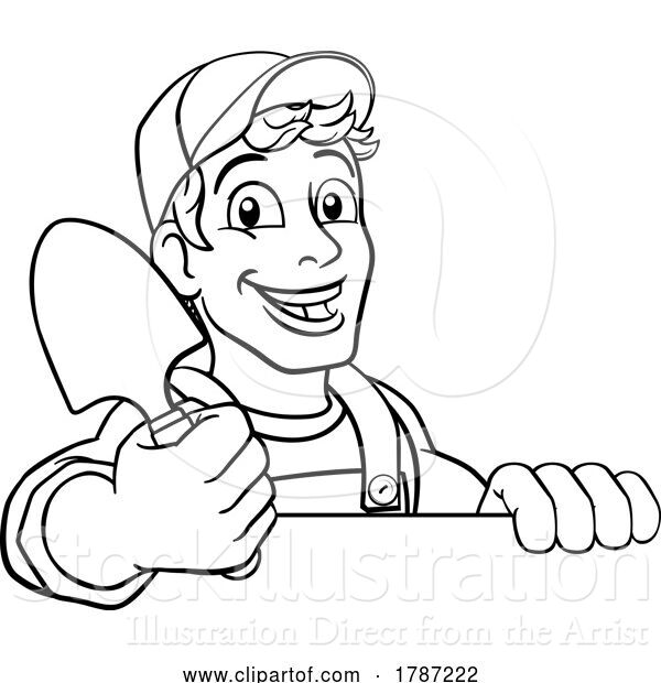 Vector Illustration of Cartoon Gardener Garden Spade Handyman Farmer