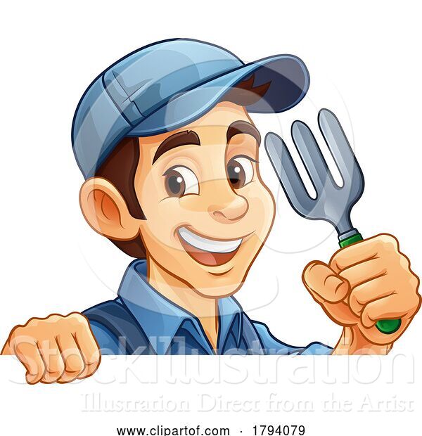 Vector Illustration of Cartoon Gardener Garden Tool Guy Farmer Mascot