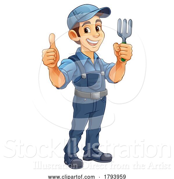 Vector Illustration of Cartoon Gardener Garden Tool Guy Farmer Mascot