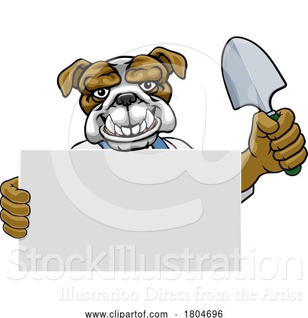 Vector Illustration of Cartoon Gardener Tool Farmer Bulldog Dog Mascot