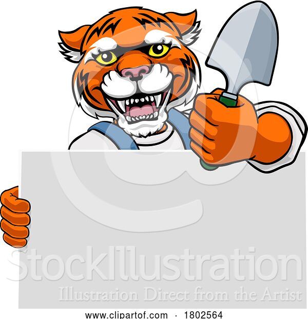 Vector Illustration of Cartoon Gardener Tool Tiger Handyman Mascot