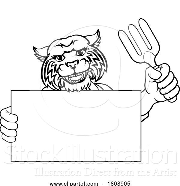 Vector Illustration of Cartoon Gardener Wildcat Tool Handyman Mascot