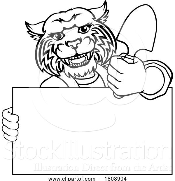 Vector Illustration of Cartoon Gardener Wildcat Tool Handyman Mascot