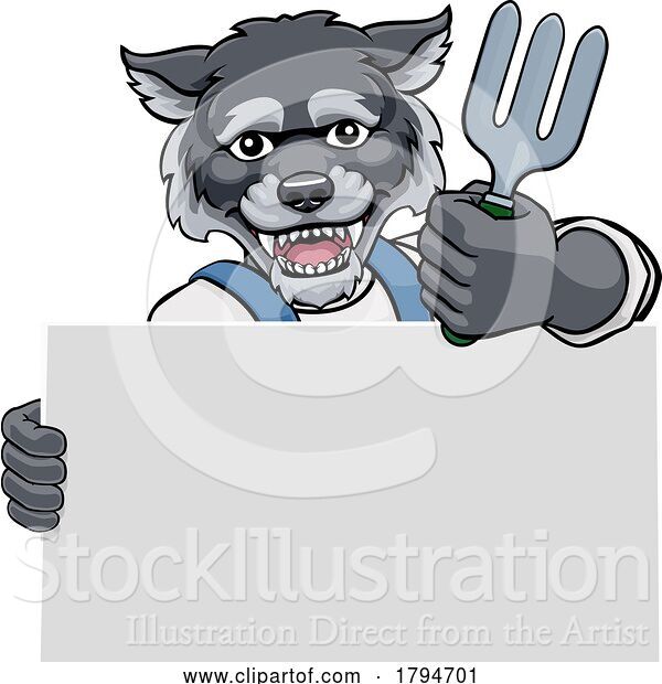 Vector Illustration of Cartoon Gardener Wolf Tool Handyman Mascot