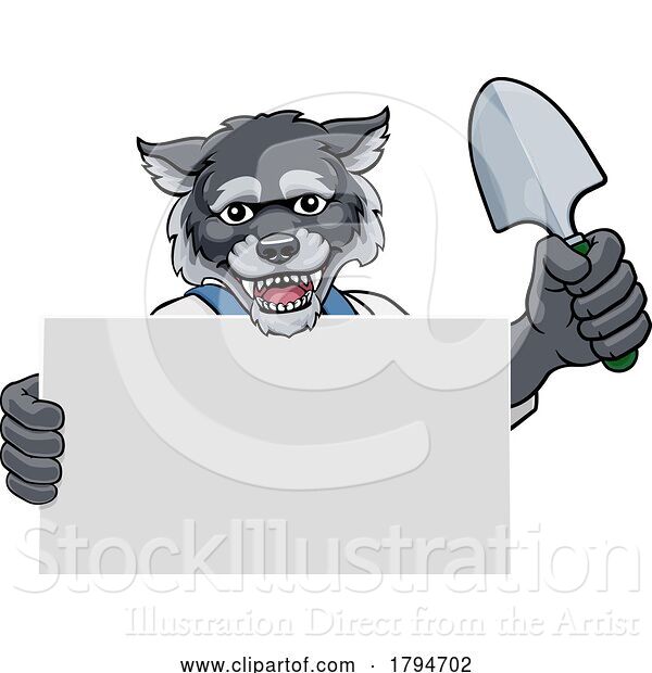 Vector Illustration of Cartoon Gardener Wolf Tool Handyman Mascot