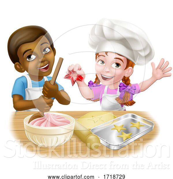 Vector Illustration of Cartoon Girl and Boy Child Chef Cook Children