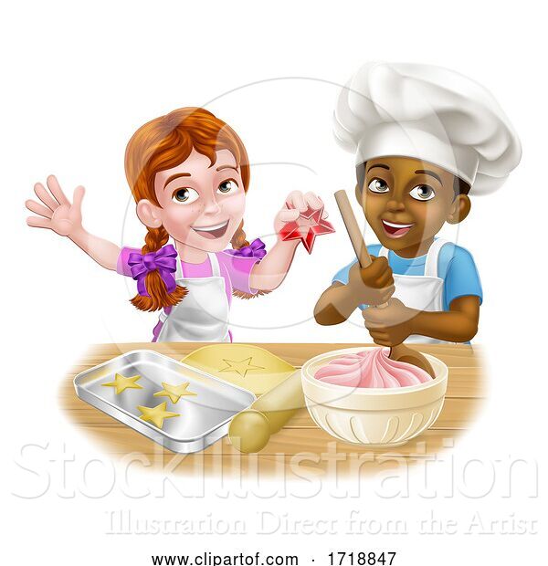 Vector Illustration of Cartoon Girl and Boy Child Chef Cook Children