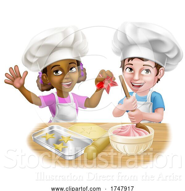 Vector Illustration of Cartoon Girl and Boy Child Chef Cook Children