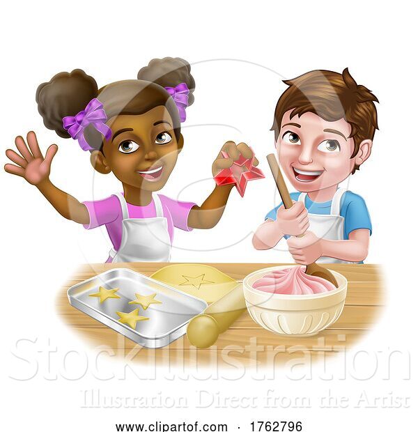 Vector Illustration of Cartoon Girl and Boy Child Chef Cook Children