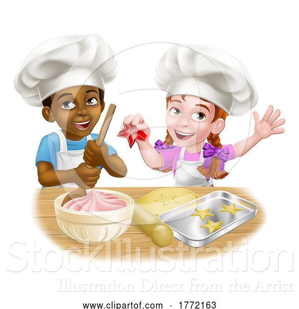 Vector Illustration of Cartoon Girl and Boy Child Chef Cook Children