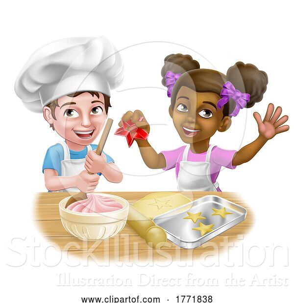 Vector Illustration of Cartoon Girl and Boy Child Chef Cook Children