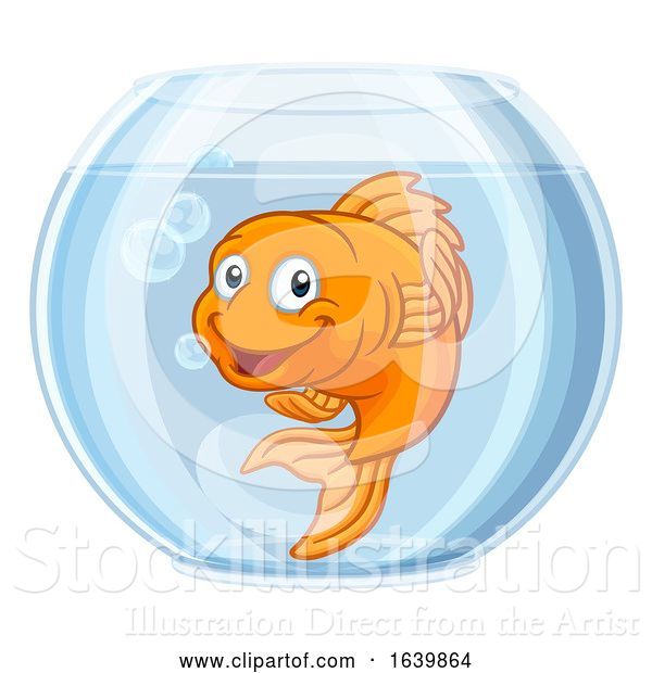 Vector Illustration of Cartoon Goldfish in Gold Fish Bowl Cute Character