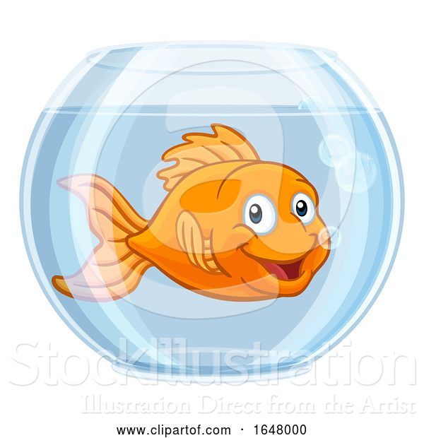 Vector Illustration of Cartoon Goldfish in Gold Fish Bowl Cute Character