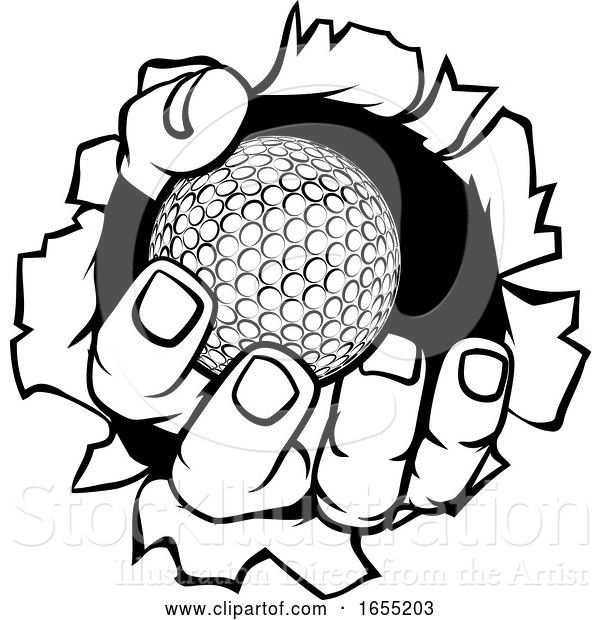 Vector Illustration of Cartoon Golf Ball Hand Tearing Background