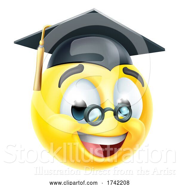 Vector Illustration of Cartoon Graduate Teacher Emoticon Face Icon