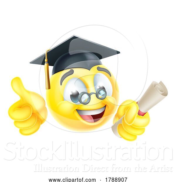 Vector Illustration of Cartoon Graduate Teacher Emoticon Face Icon