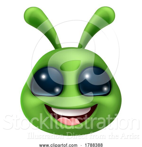 Vector Illustration of Cartoon Green Alien Cute Emoticon Martian Face Cartoon