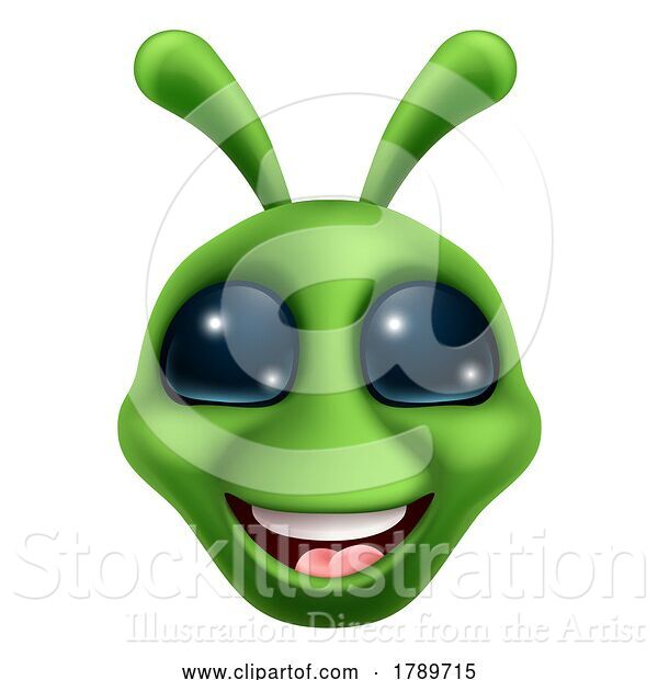Vector Illustration of Cartoon Green Alien Cute Emoticon Martian Face Cartoon