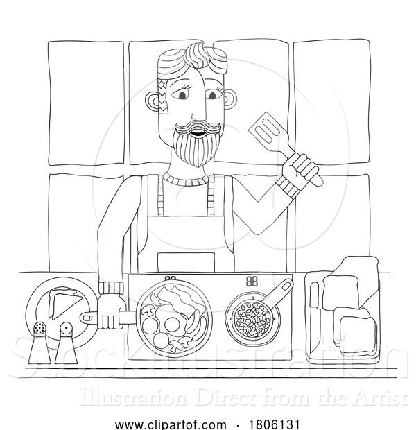 Vector Illustration of Cartoon Guy Cooking