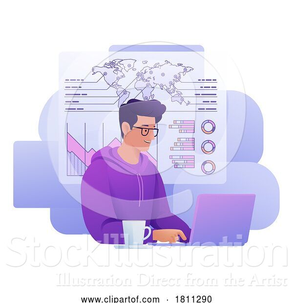 Vector Illustration of Cartoon Guy Data Analysis Laptop Business Illustration